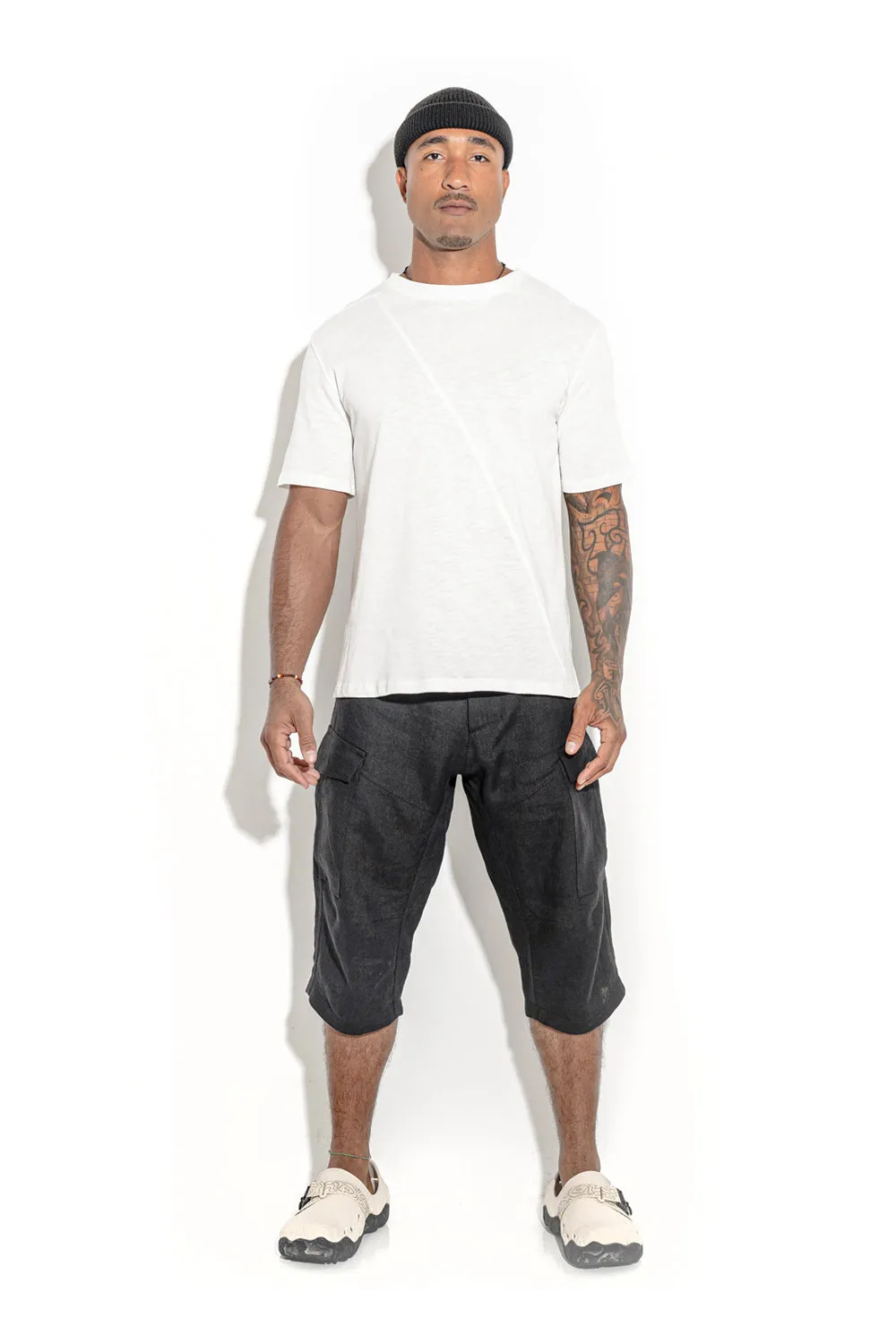 Natural White T-shirt with a geometric seam